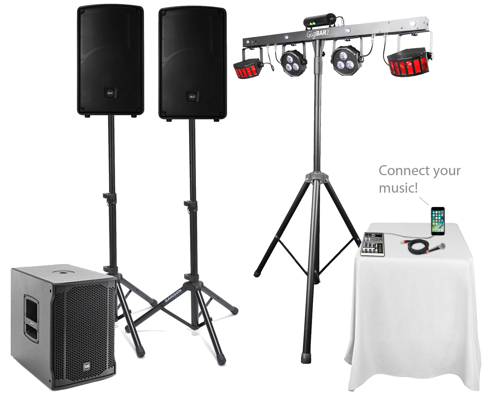 pa hire, sydney northern beaches - our pa system with lights for events of up to 300 guests